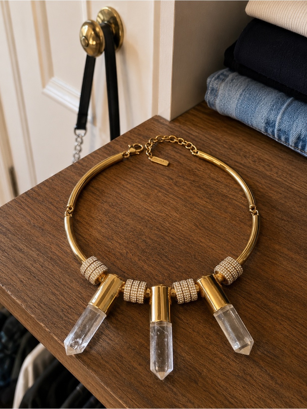 Gold Crystal Point Collar Necklace - Women Jewelry